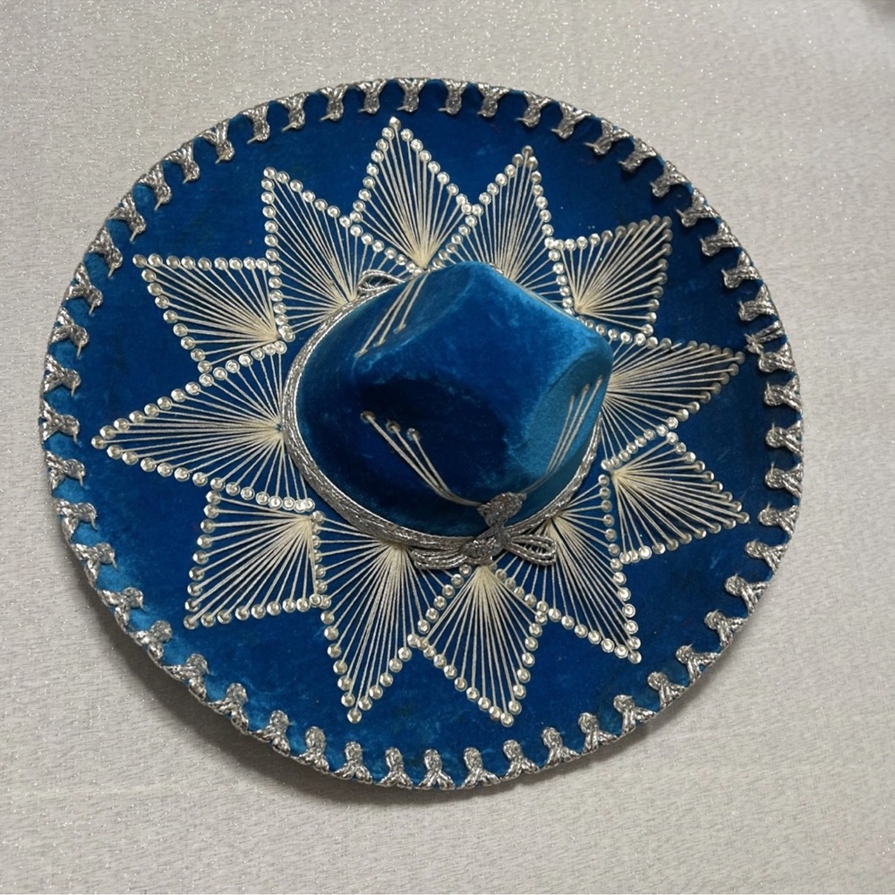 Elegant Blue and Silver Embroidered Sombrero